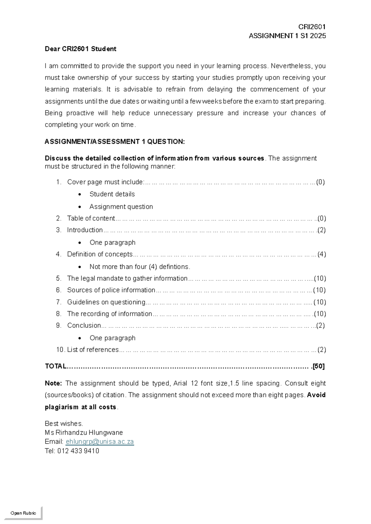 CRI2601 Assignment 1 S1: Guidelines for Effective Information ...
