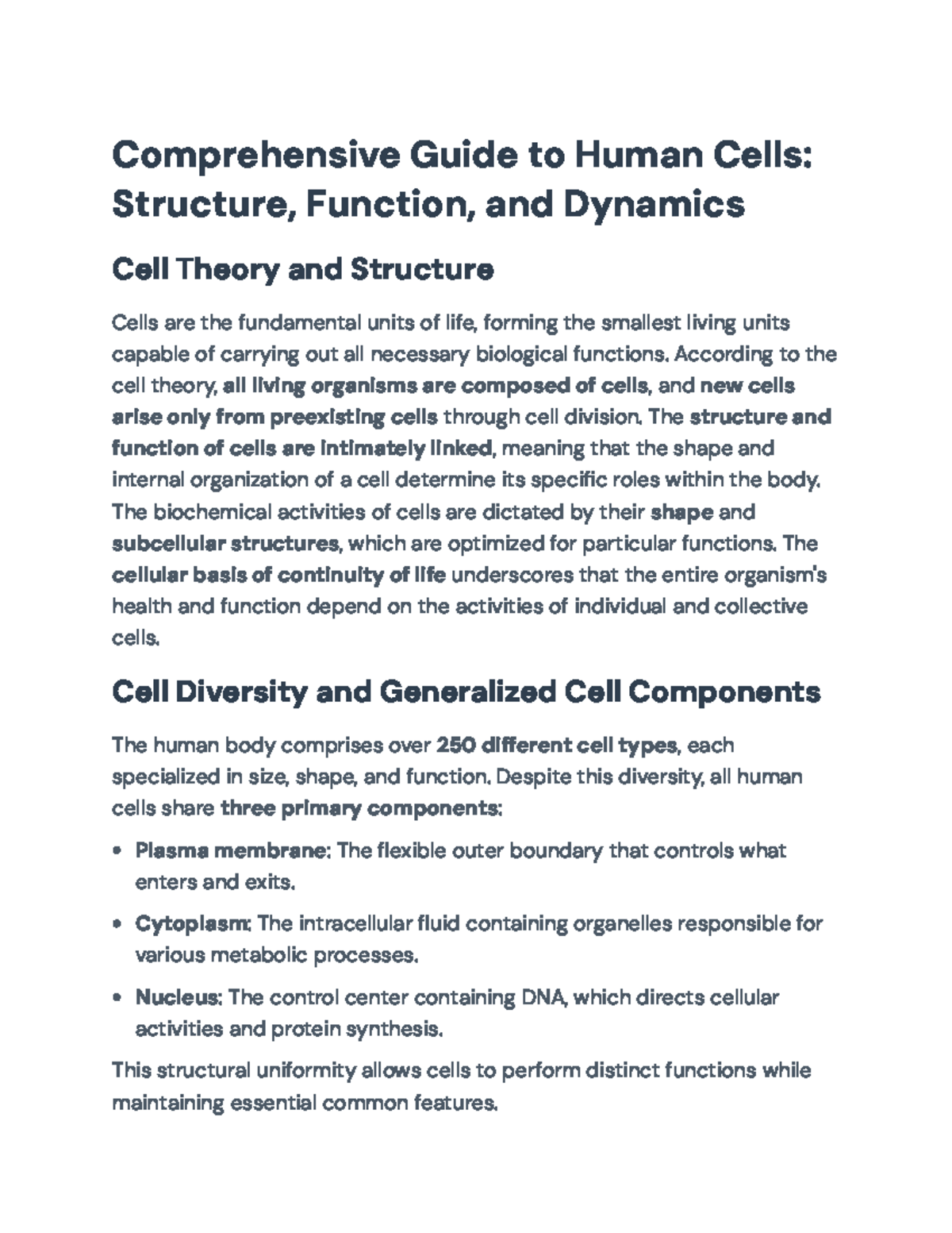 Comprehensive Overview of Human Cell Structure & Function (BIOL 101 ...