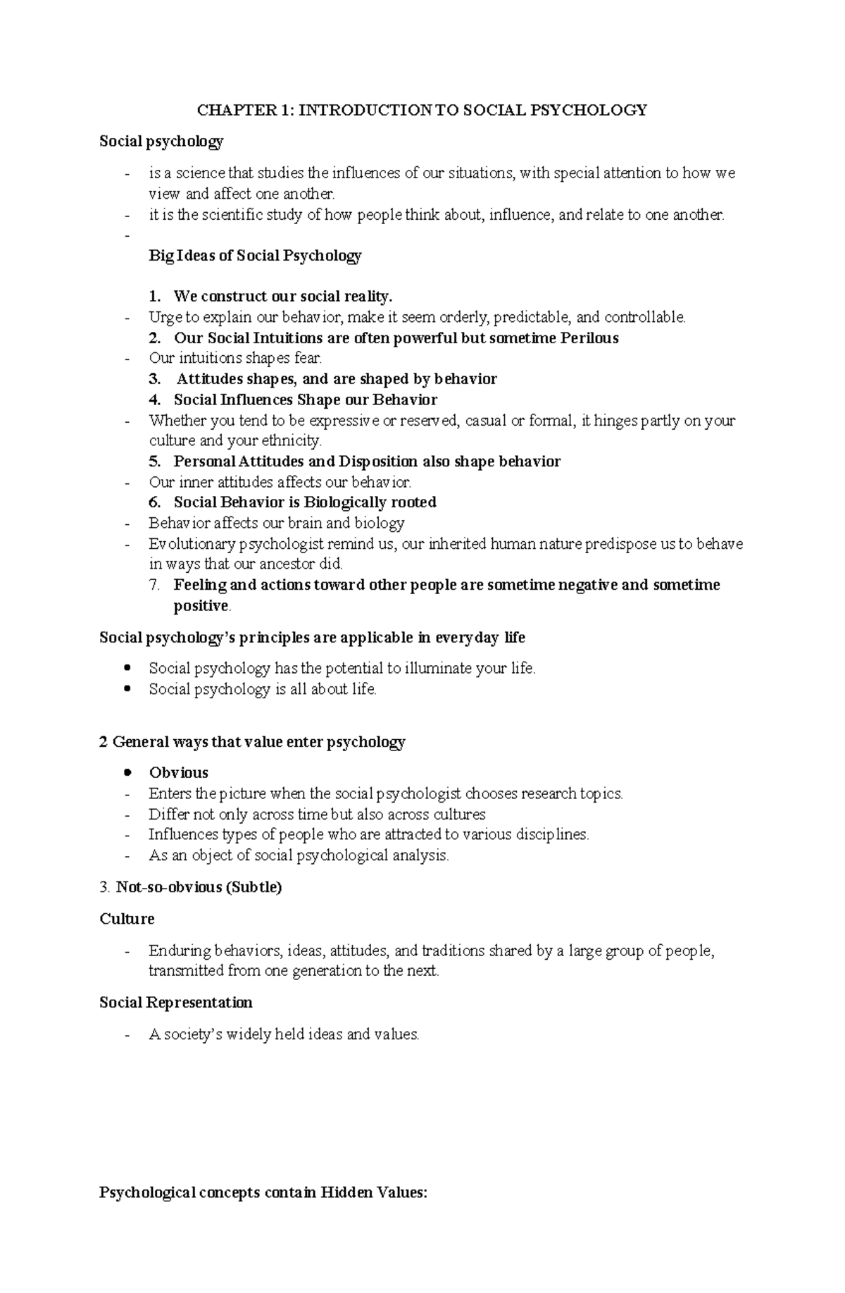 Chapter 1-4 Summary and Key Concepts in Social Psychology - Studocu