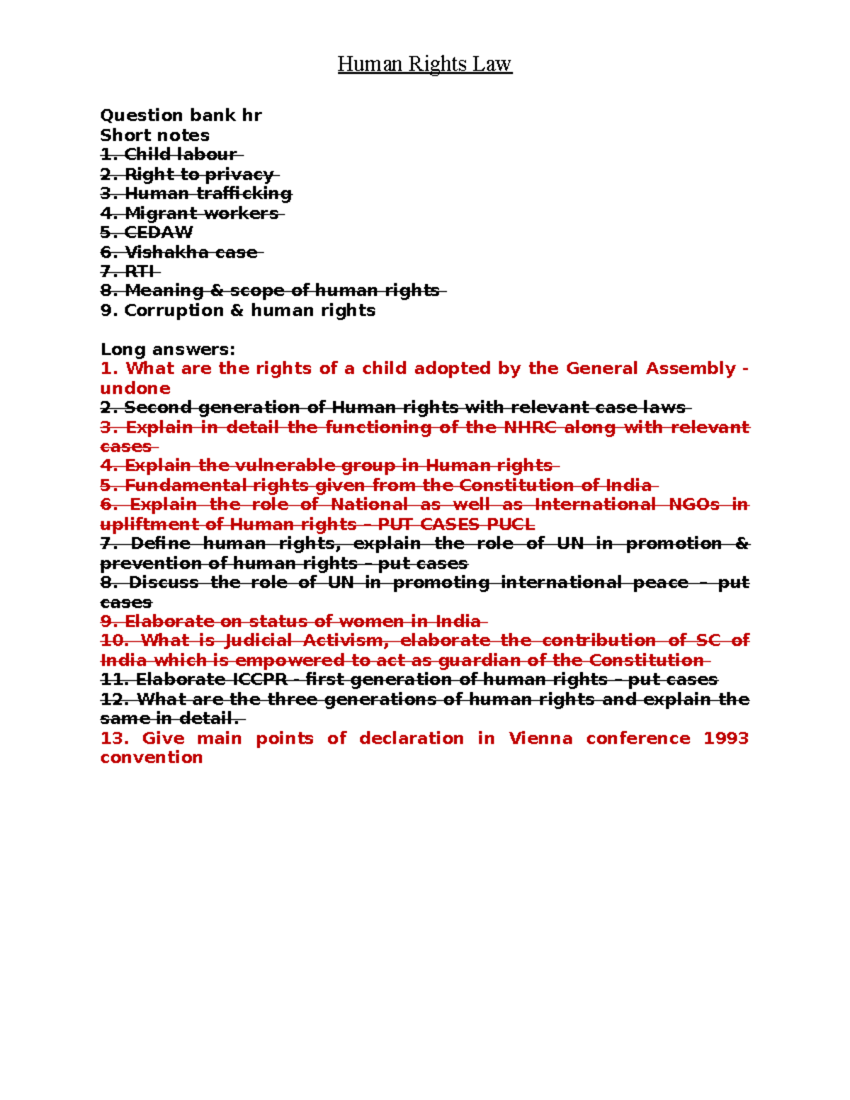 Human Rights Law QA: Key Concepts and Case Studies for HR II - Studocu