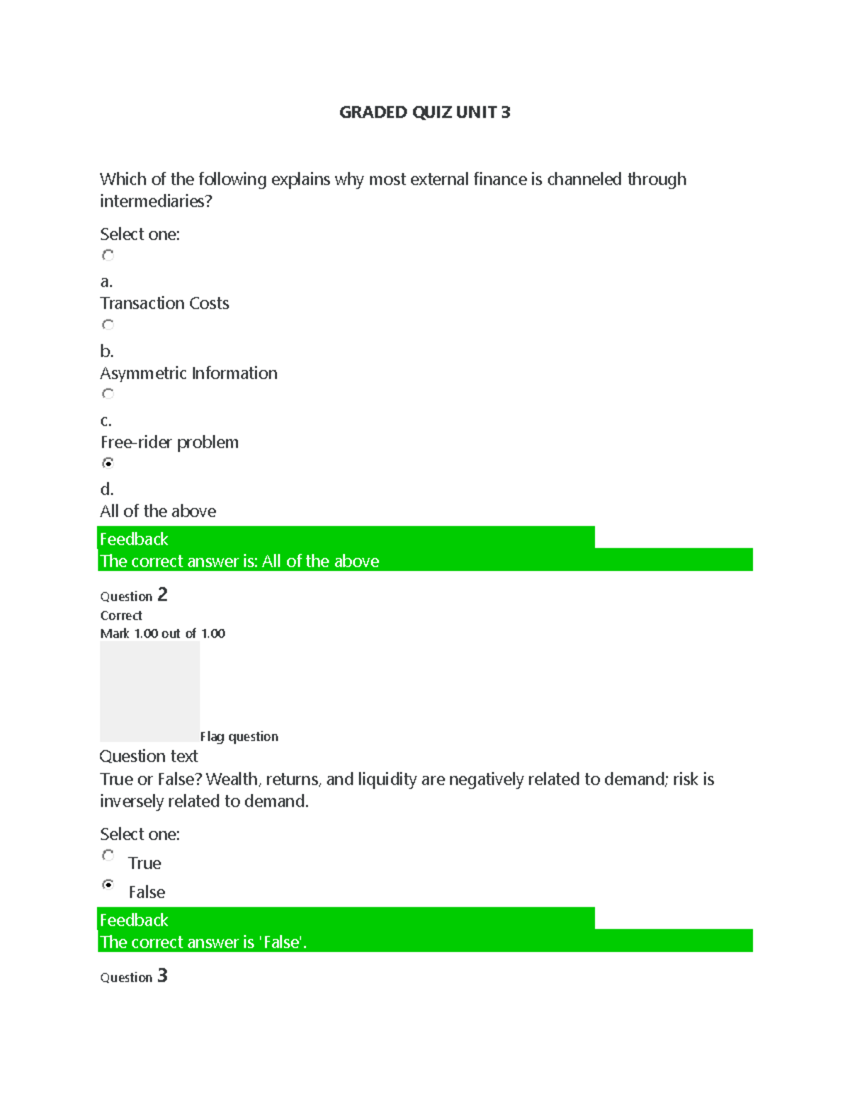 Graded Quiz Unit 3 - Finance Concepts and Analysis - Studocu