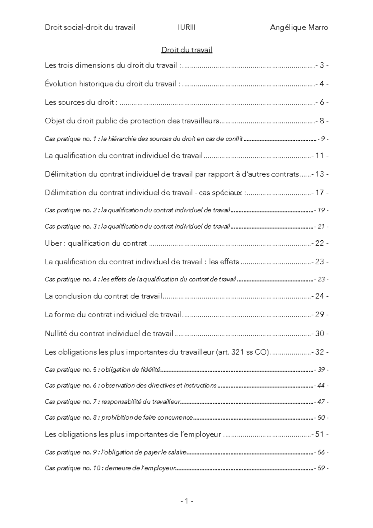 Droit du travail - Notes de Cours et Cas Pratiques - DRT101 - Studocu
