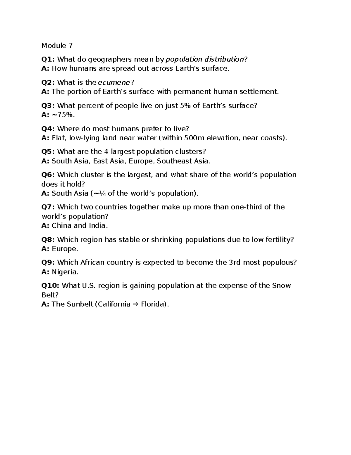 HGAP Test 2 - Unit 2 Module 7: Population Distribution Insights - Studocu