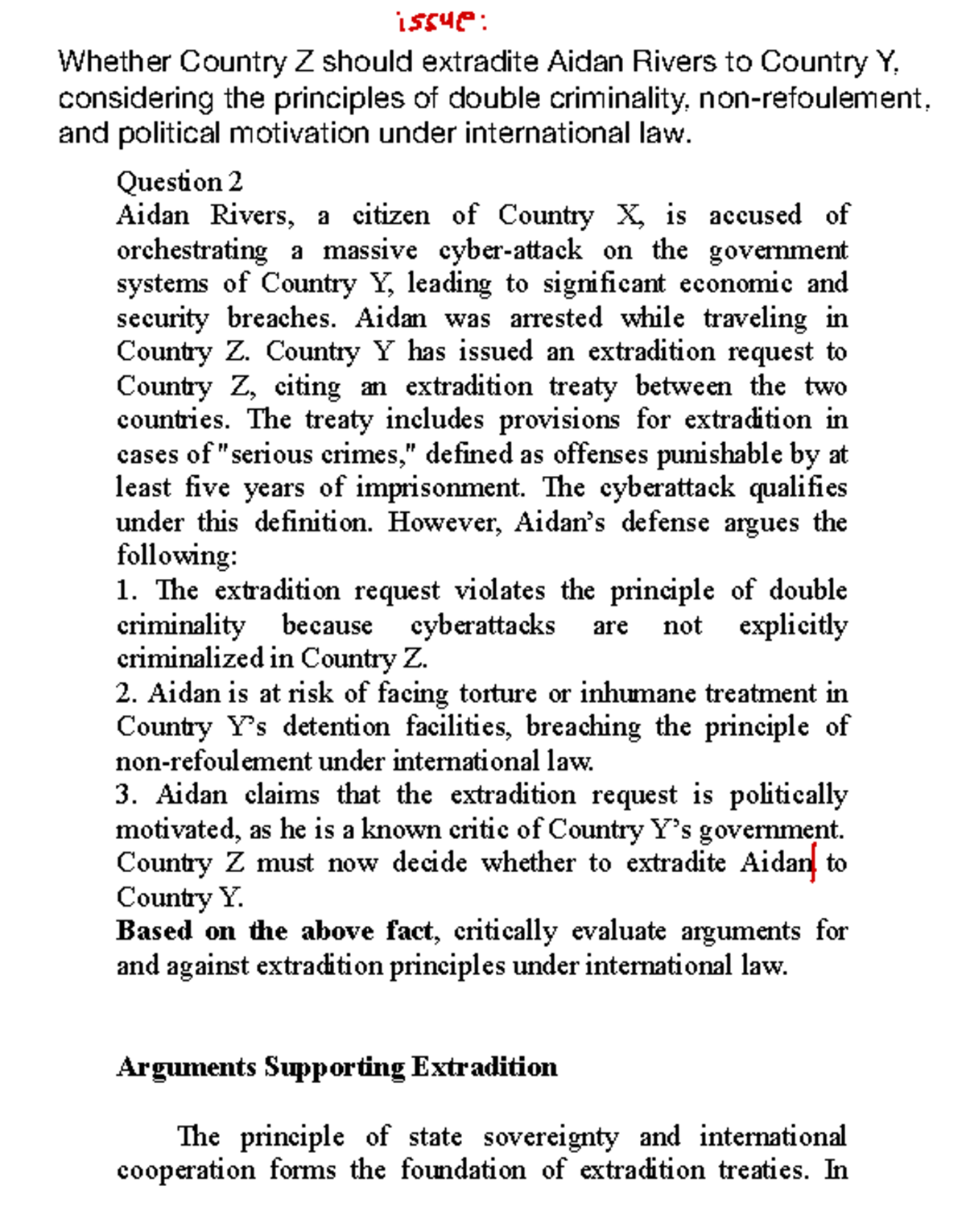 PIL TUTO GP 4 - extradition - Question 2 Aidan Rivers, a citizen of ...