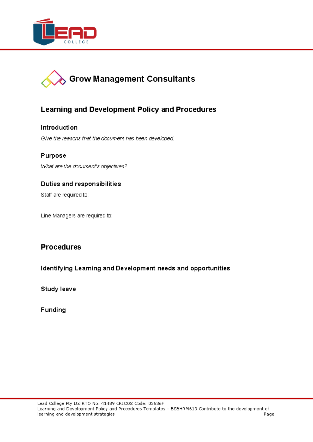 Ass 2 . 2 Bsbhrm 613 Learning and Development Policy and Procedures ...