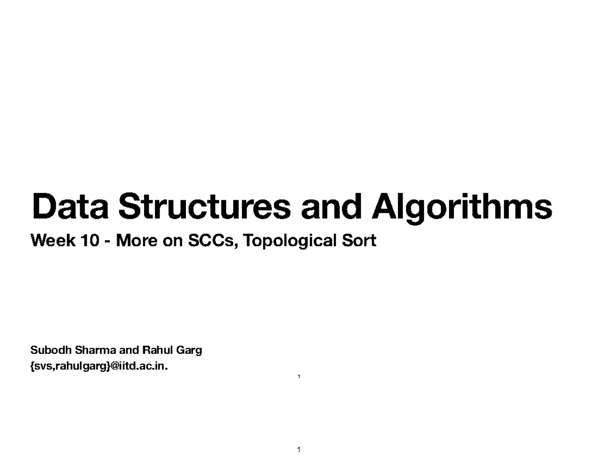 Data Structures and Algorithms (CS101) Week 10: SCCs & Topological Sort ...