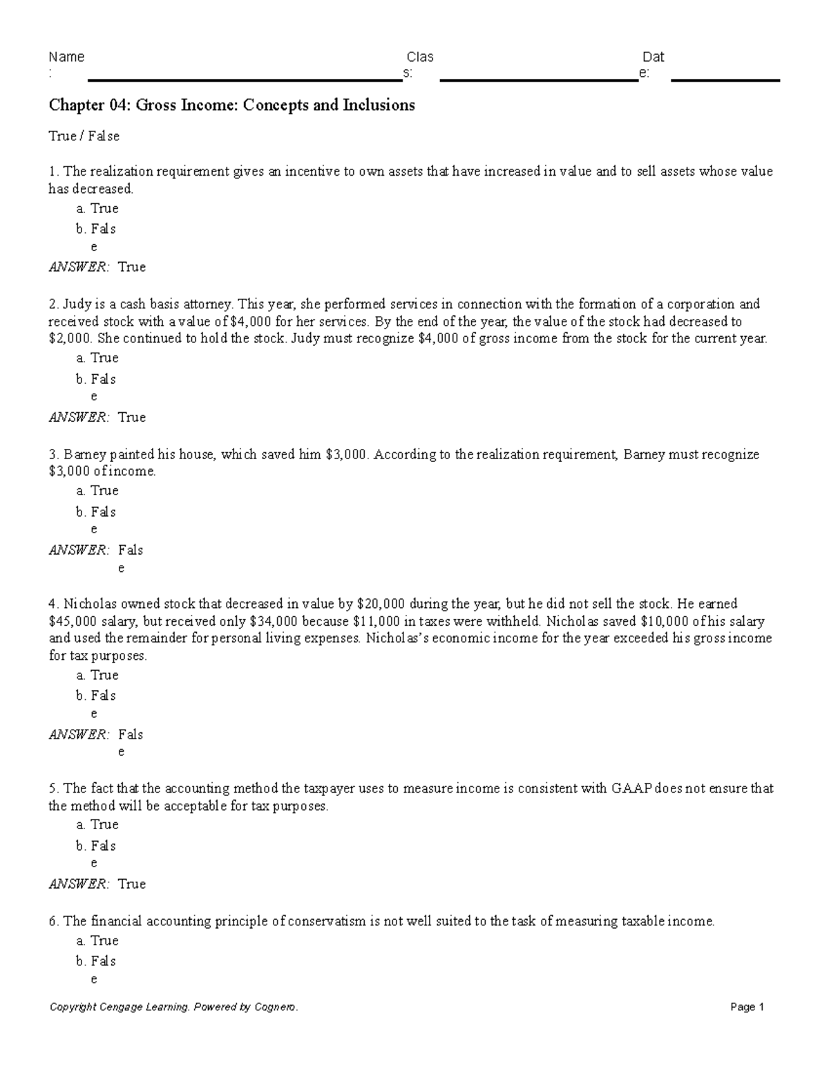 ACC 3500- Ch 4 Gross Income Concepts and Inclusions - : s: e