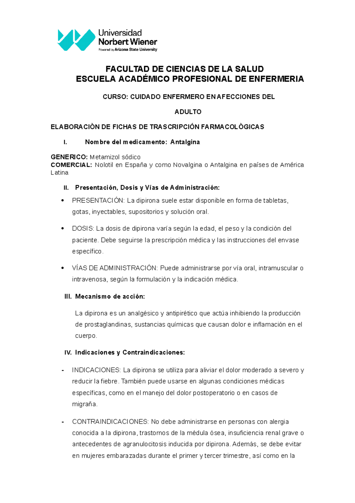 Antalgina - medicamento - FACULTAD DE CIENCIAS DE LA SALUD ESCUELA ...