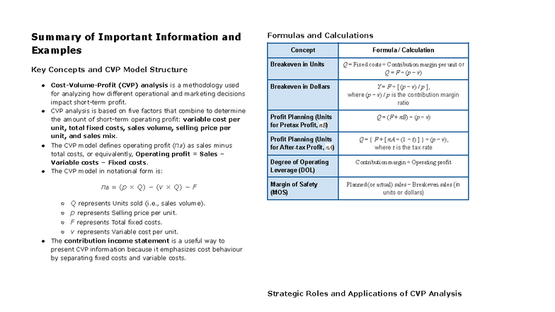 SBA CH 9 & CVP - Key Concepts and Analysis Notes - Studocu