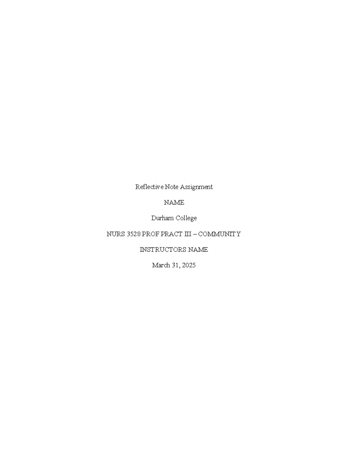 NURS 3528 Reflective Note on Community Impact in Nursing Practice - Studocu