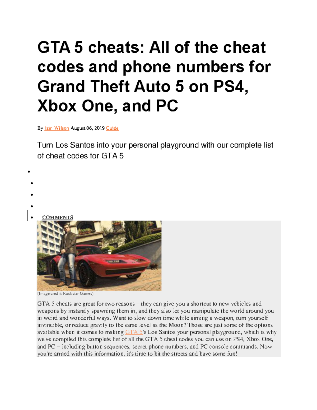 GTA 5 Cheats Guide: Complete Codes for PS4, Xbox One, & PC - Studocu