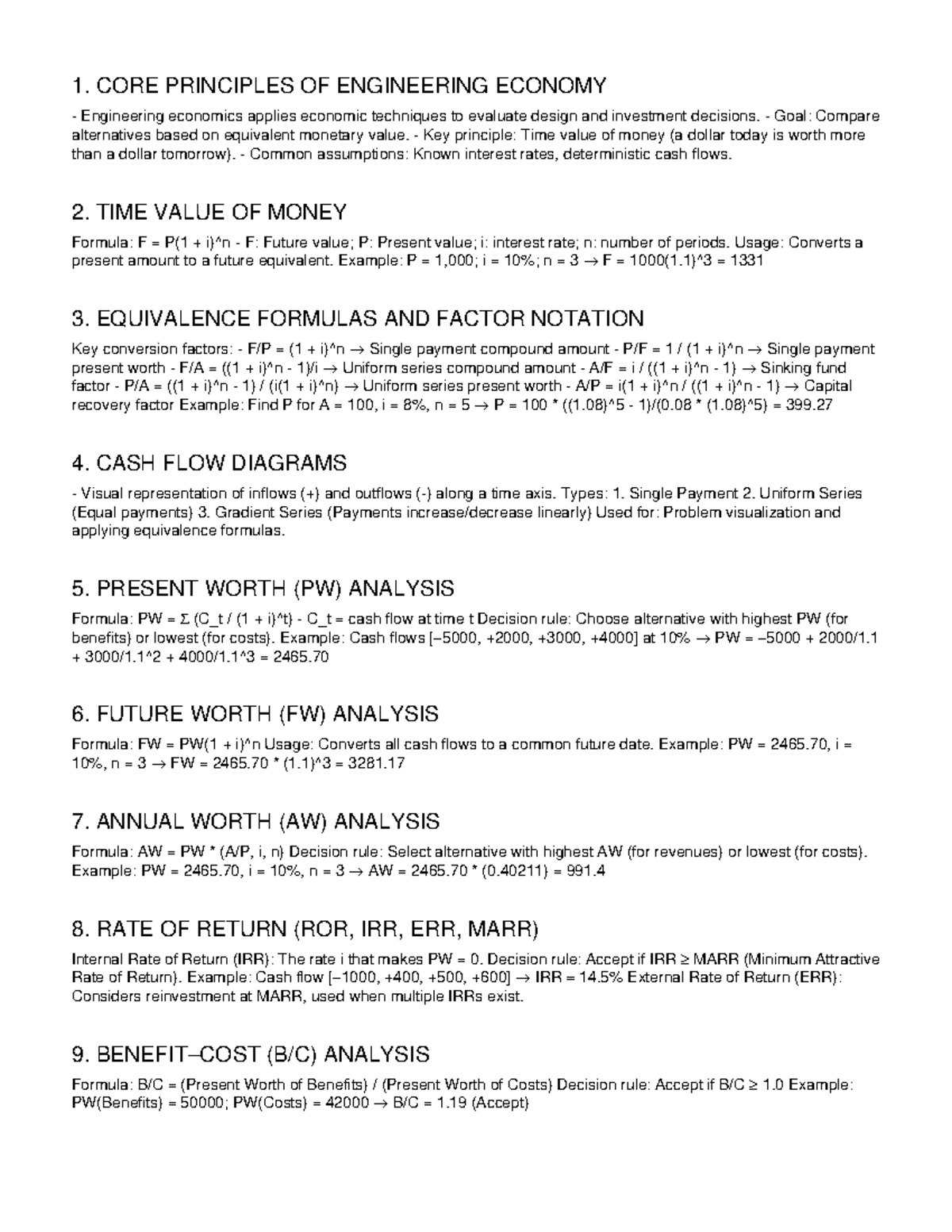 ENGR 101: Engineering Economics Cheat Sheet & Key Principles - Studocu
