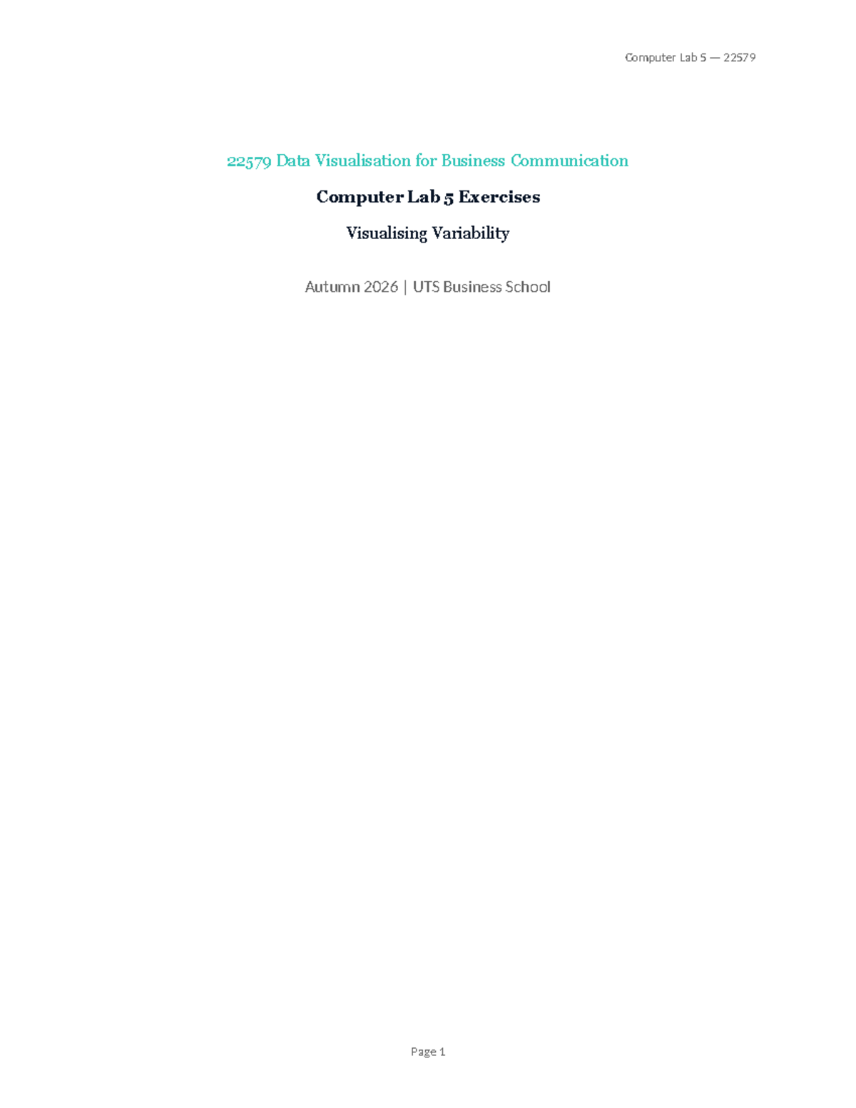 Computer Lab 5 22579: Data Visualisation Techniques for Business ...