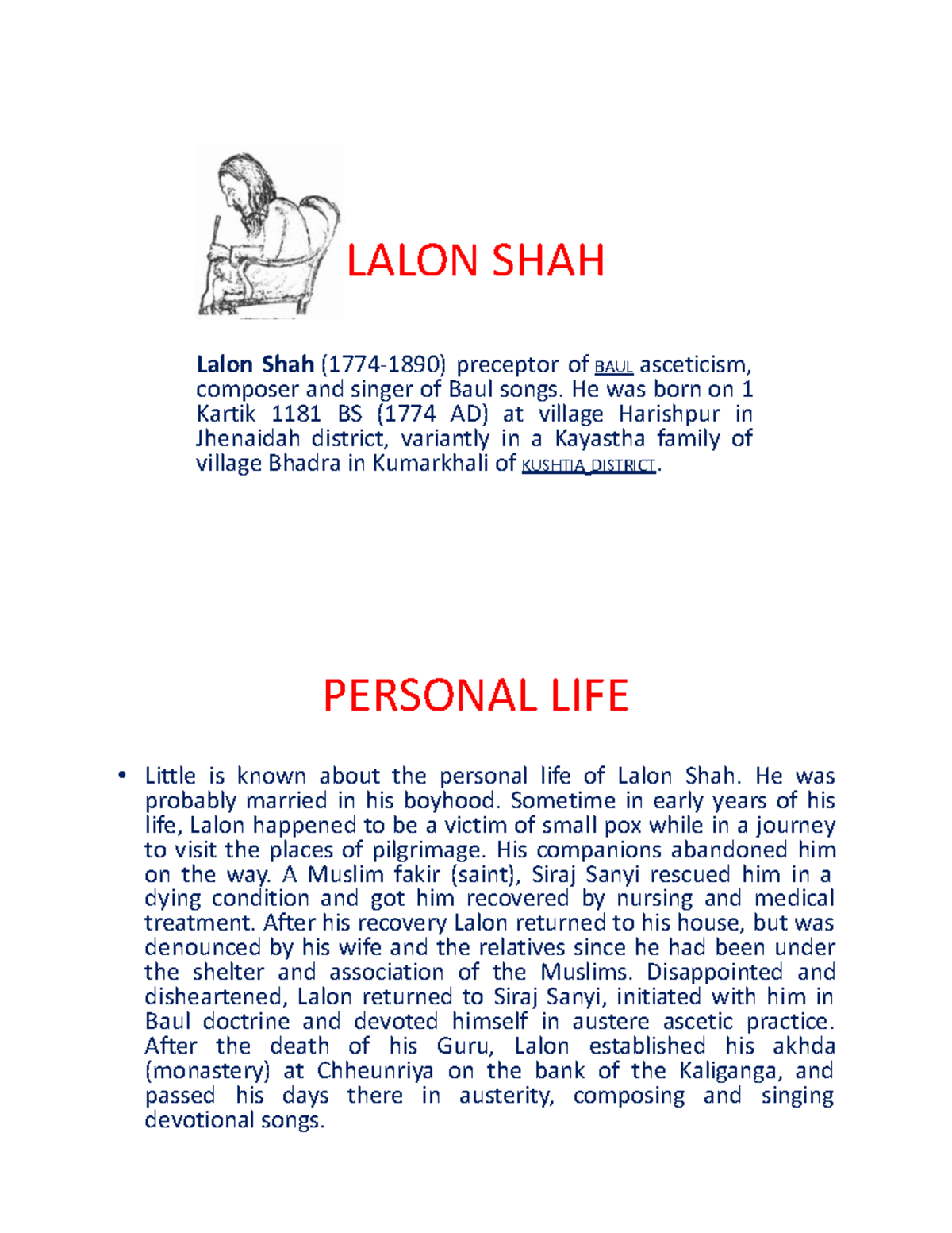 Lalon Shah: A Study of His Life and Baul Philosophy - Studocu