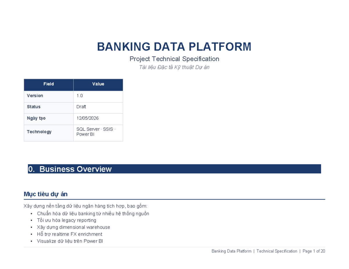 BANKING DWH Project Technical Specification v1.0 - Studocu
