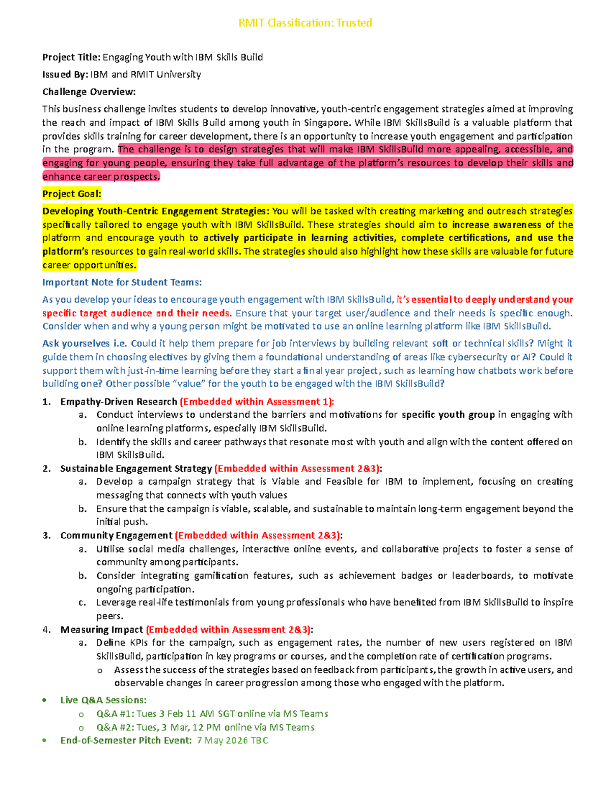 RMIT 2026 S1 IBM Skills Build Project: Engaging Youth Strategies - Studocu