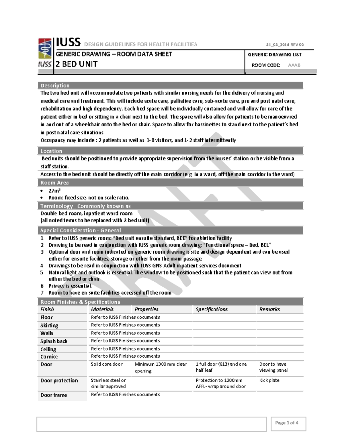 IUSS Design Guidelines: 2 Bed Unit Room Specifications (2014) - Studocu