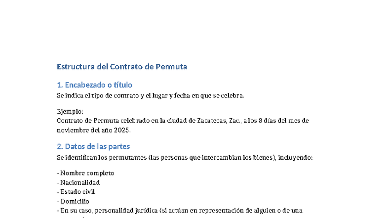 Estructura del Contrato de Permuta: Guía Completa - Studocu
