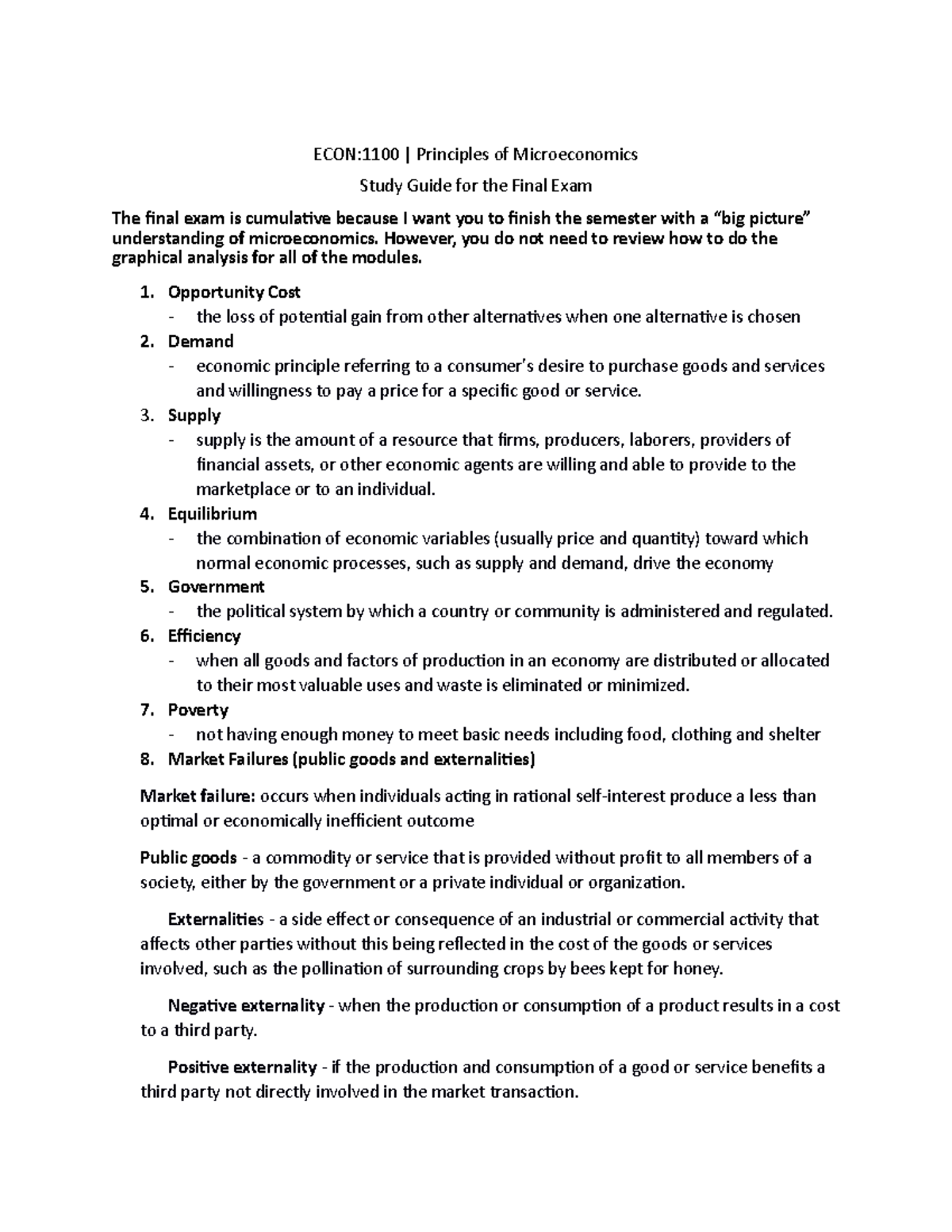 ECON:1100 Final Exam Study Guide for Microeconomics Principles - Studocu
