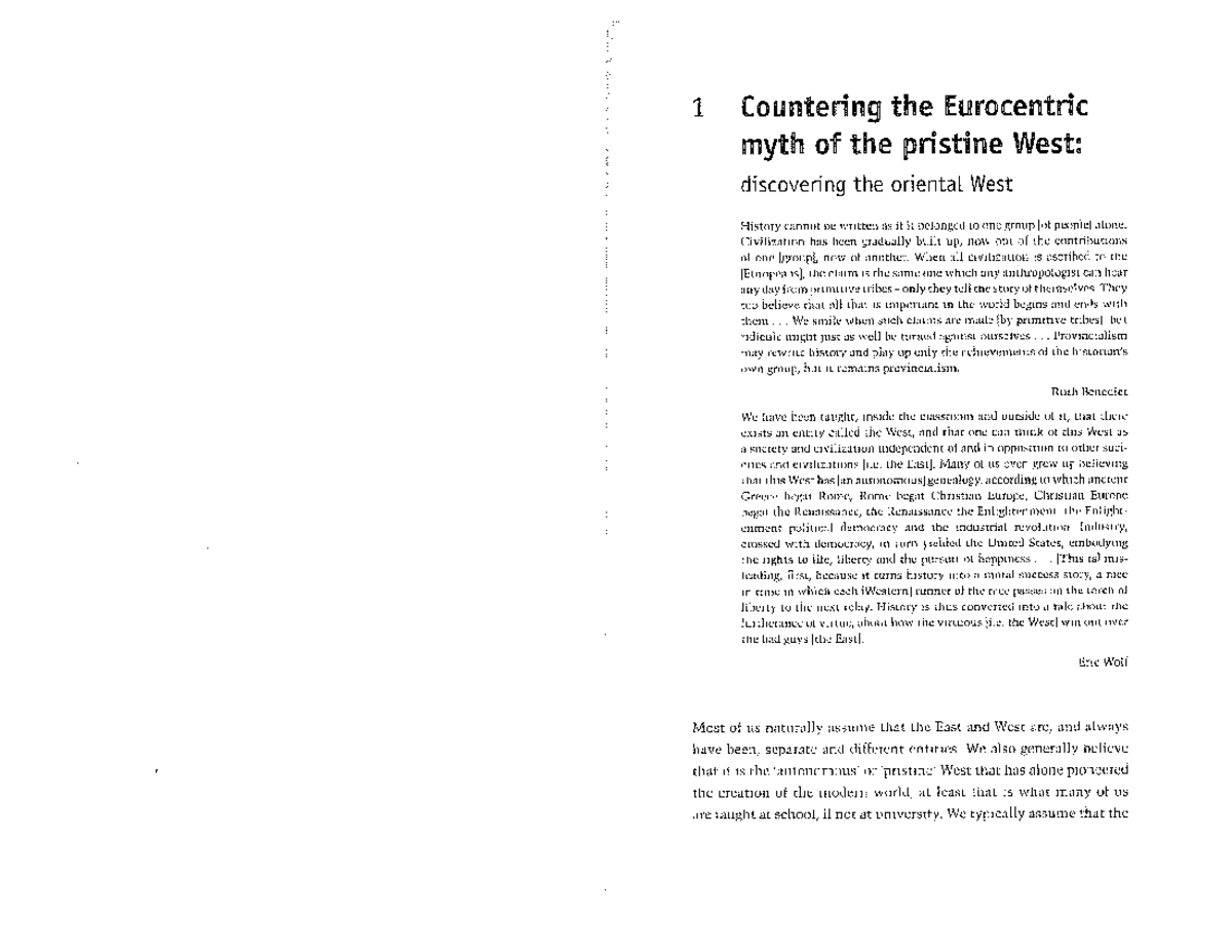 Unit 1: Countering the Eurocentric Myth of the Pristine West - Studocu