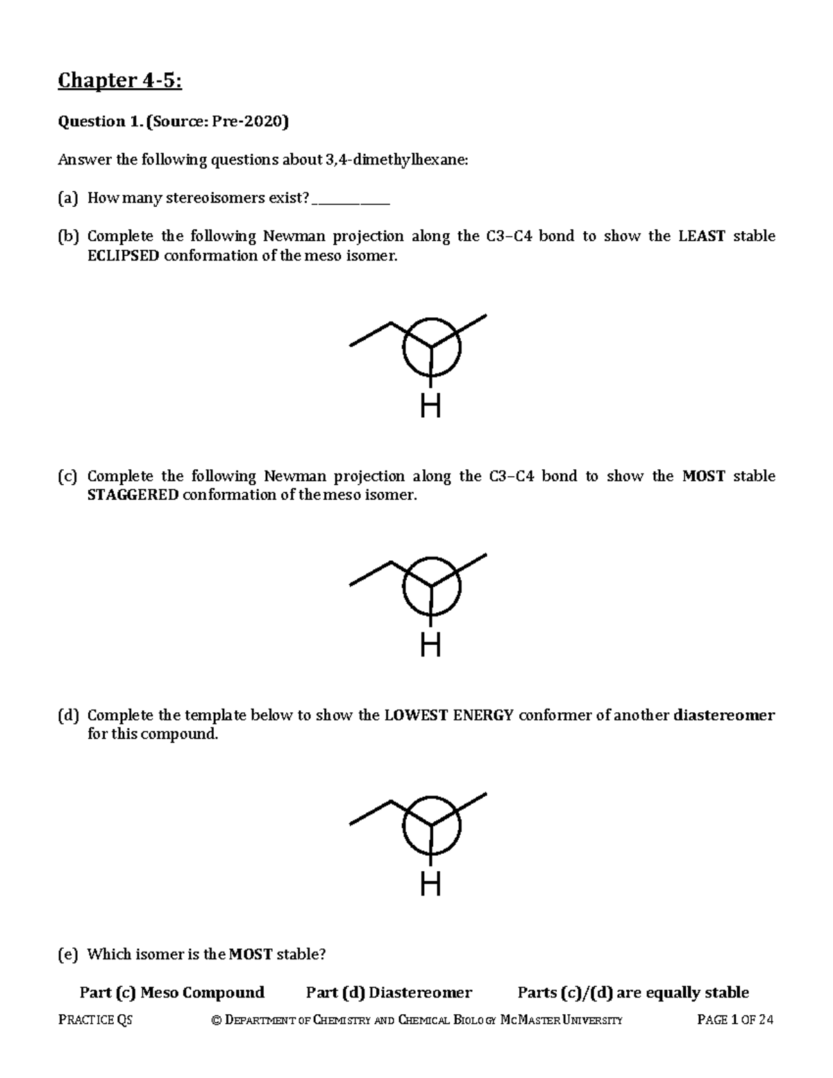 Chapter 4-5 Question Bank: Stereoisomers and Newman Projections - Studocu