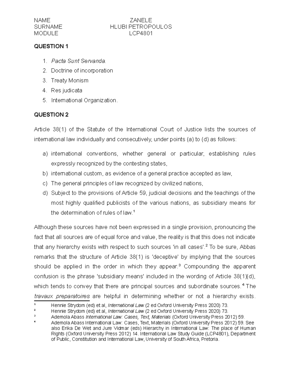 LCP4801 International Law Assignment 1: Key Concepts and Analysis - Studocu