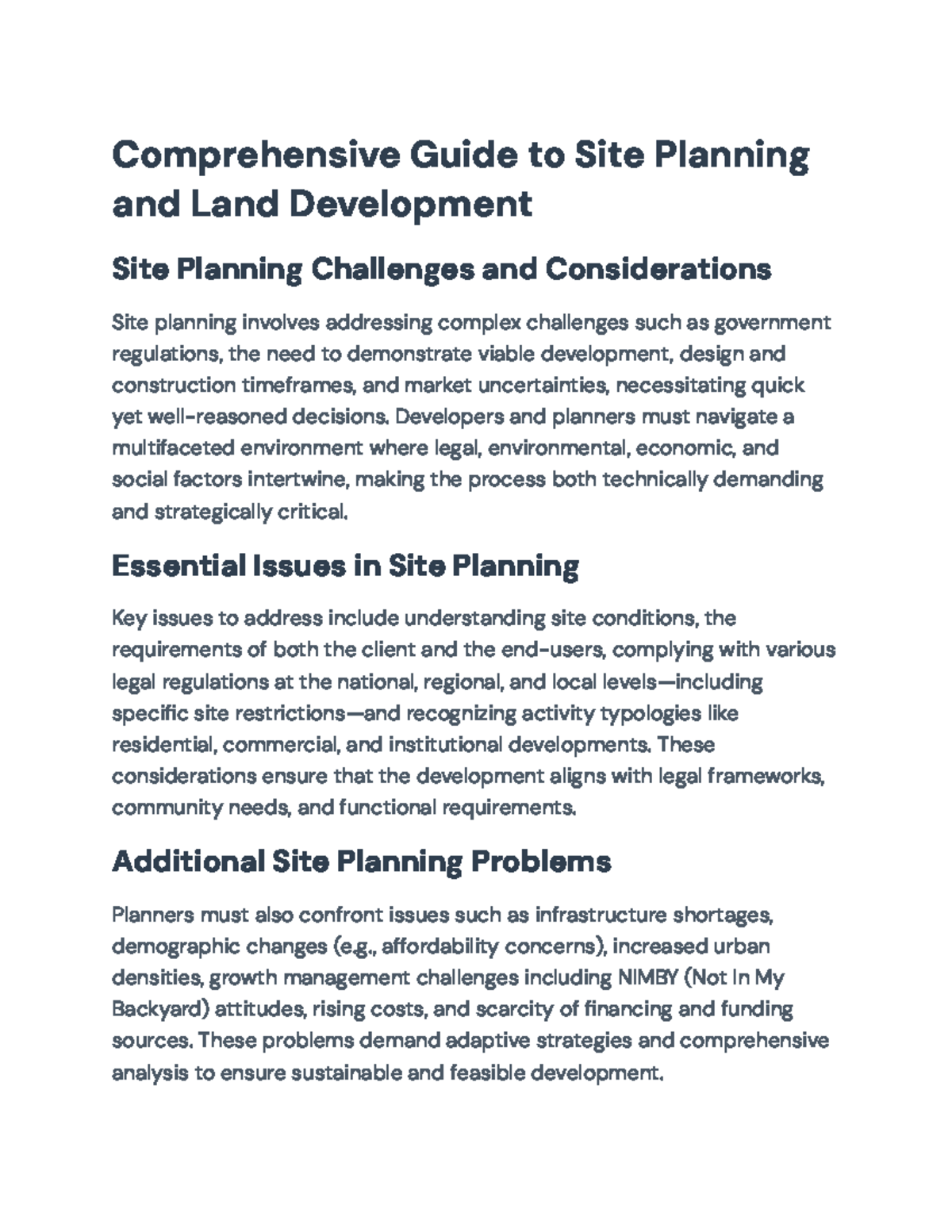 Comprehensive Guide to Site Planning & Land Development (SP 101) - Studocu