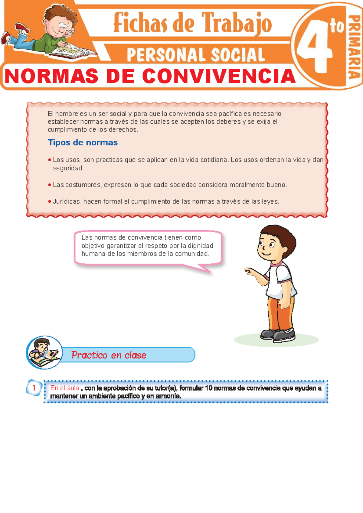 Normas de convivencia escolar para Cuarto Grado de Primaria - El hombre ...