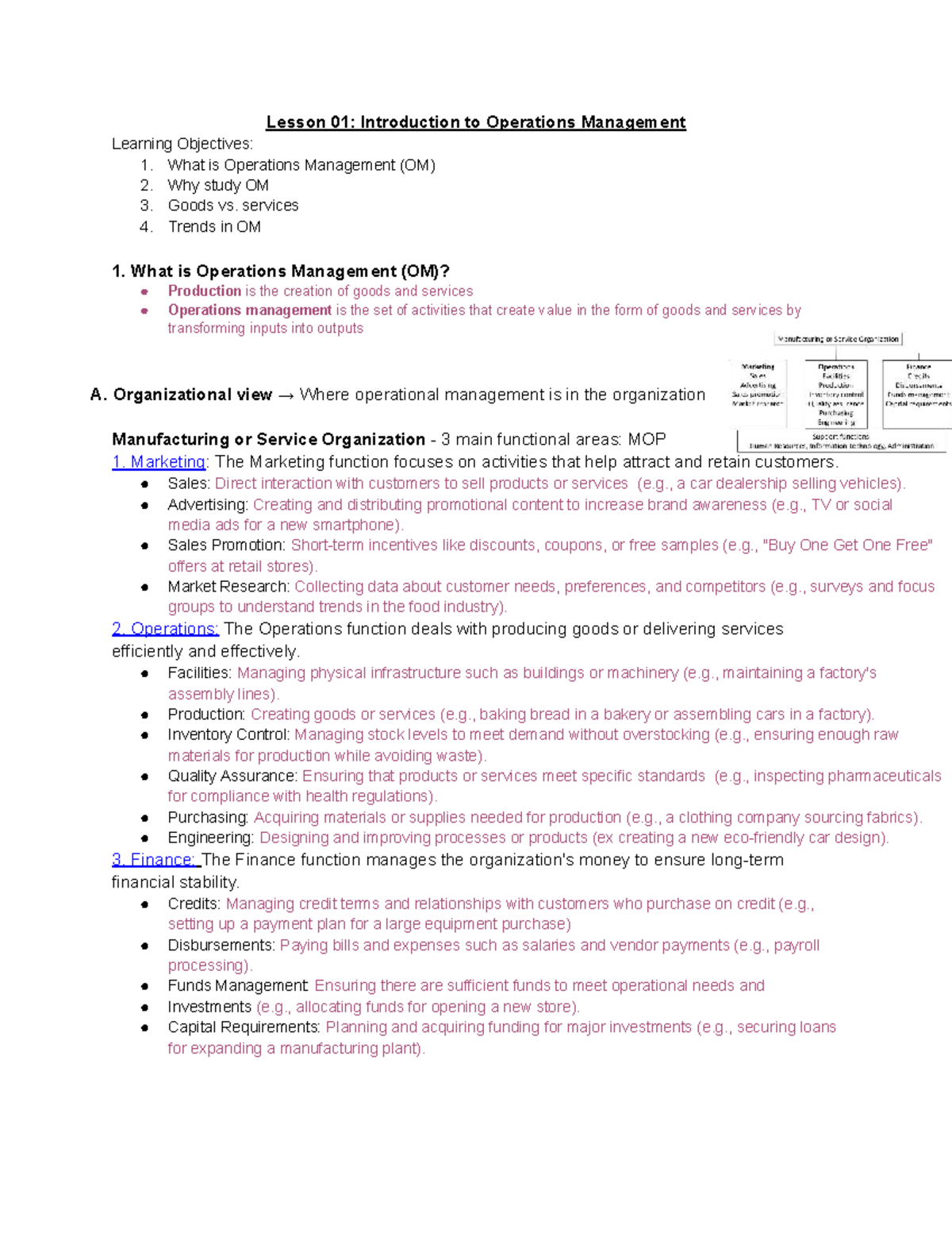 Lesson 01: Intro to Ops Management - Key Concepts & Objectives - Studocu