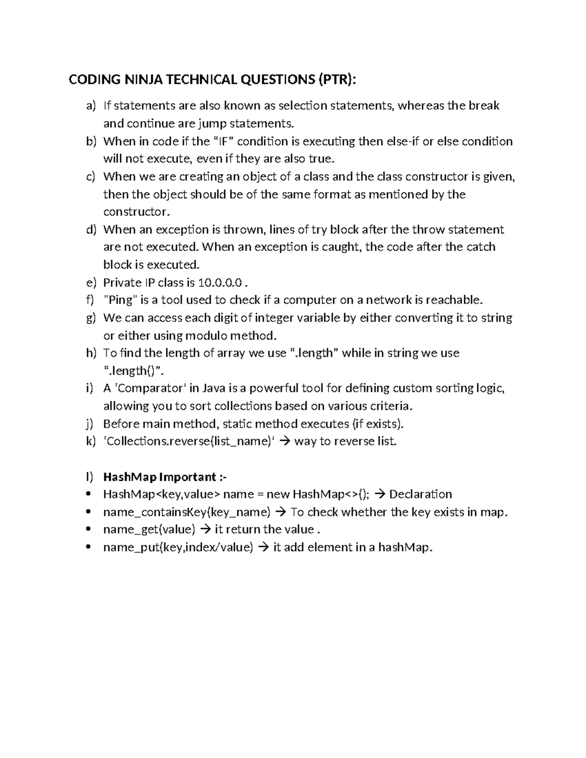 Technical Questions - CODING NINJA TECHNICAL QUESTIONS (PTR): a) If ...