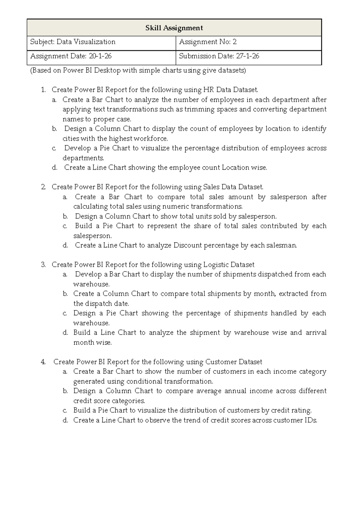 Data Visualization Assignment 2: Power BI Reports & Charts - Studocu