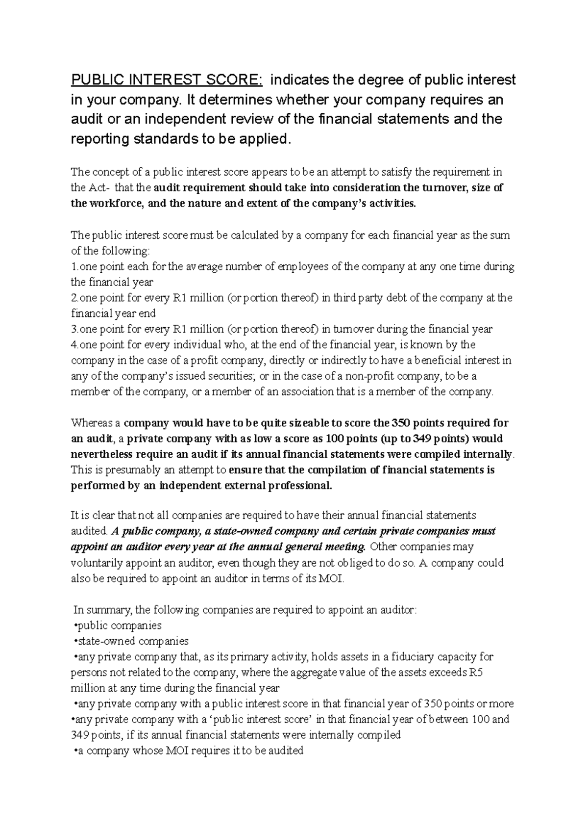 Public Interest Score Calculation: Importance for Company Audits - Studocu