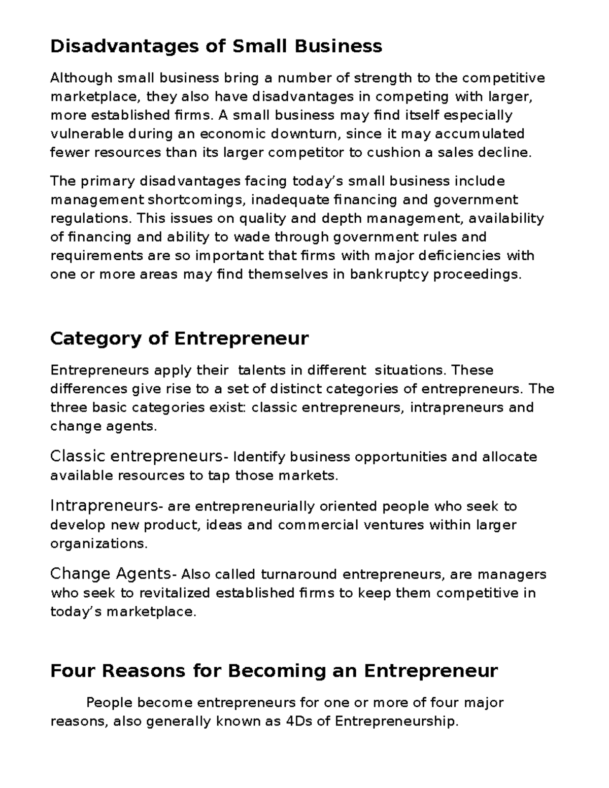 Disadvantages and Challenges in Small Business Operations - Studocu