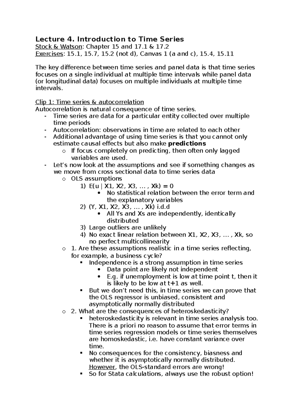 Econometrics - Lecture Notes on Time Series Analysis 4-6 - Studeersnel