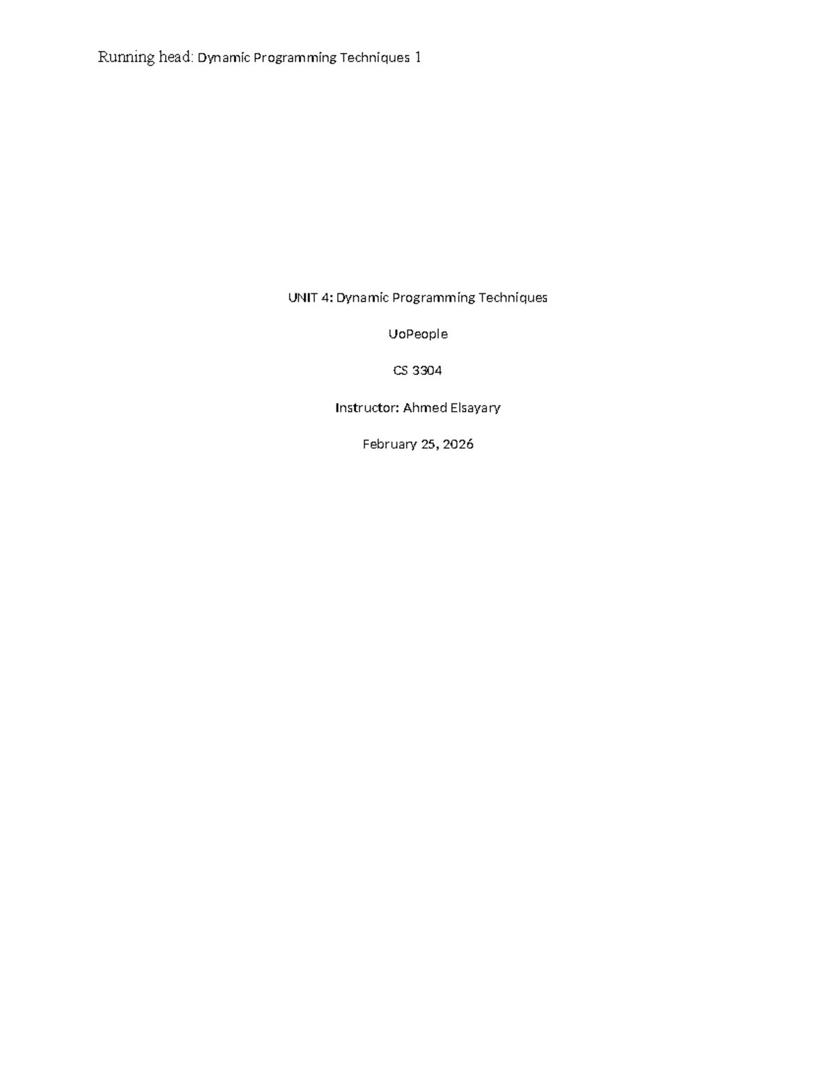 Cs 3304 - Dynamic Programming Techniques for TSP Optimization - Studocu