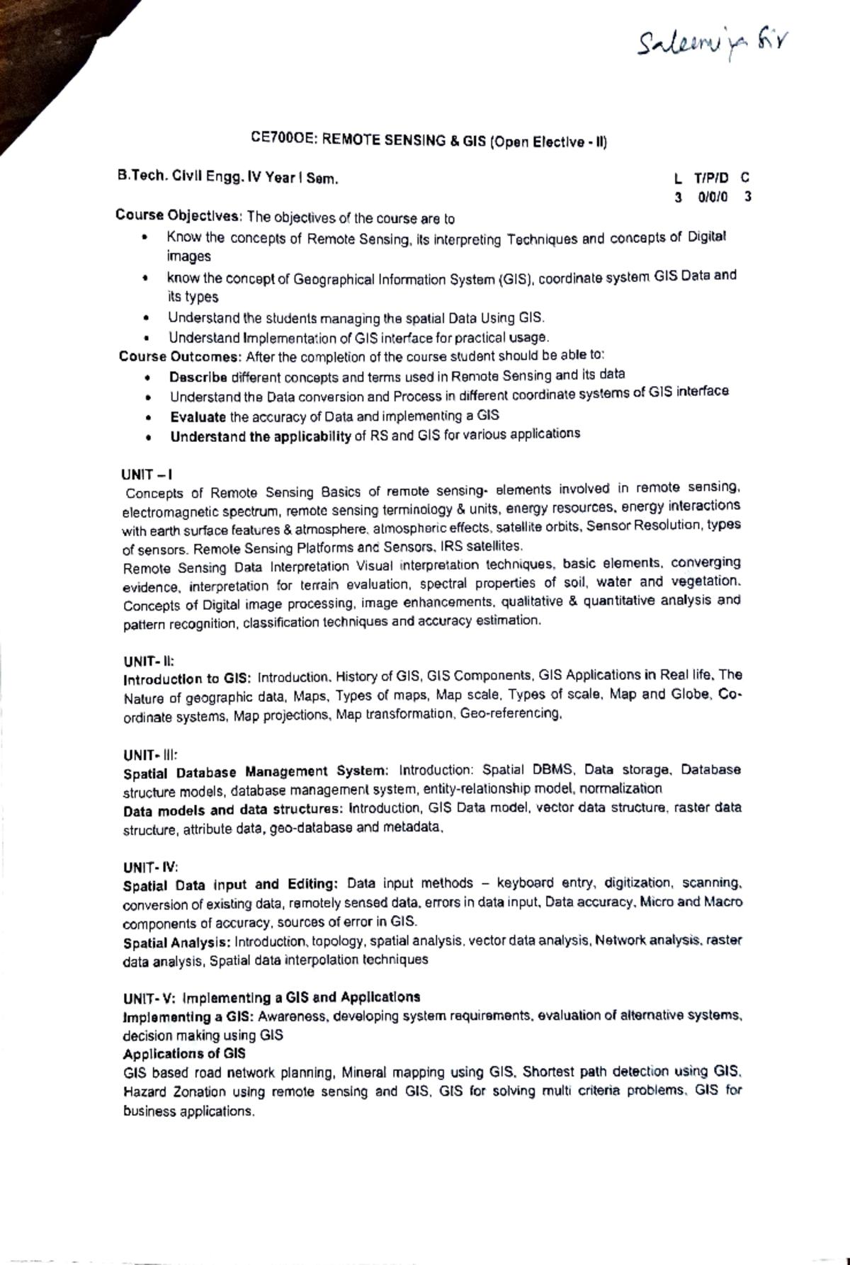 CE7000E Remote Sensing & GIS Comprehensive Notes for Civil Engg IV Year ...