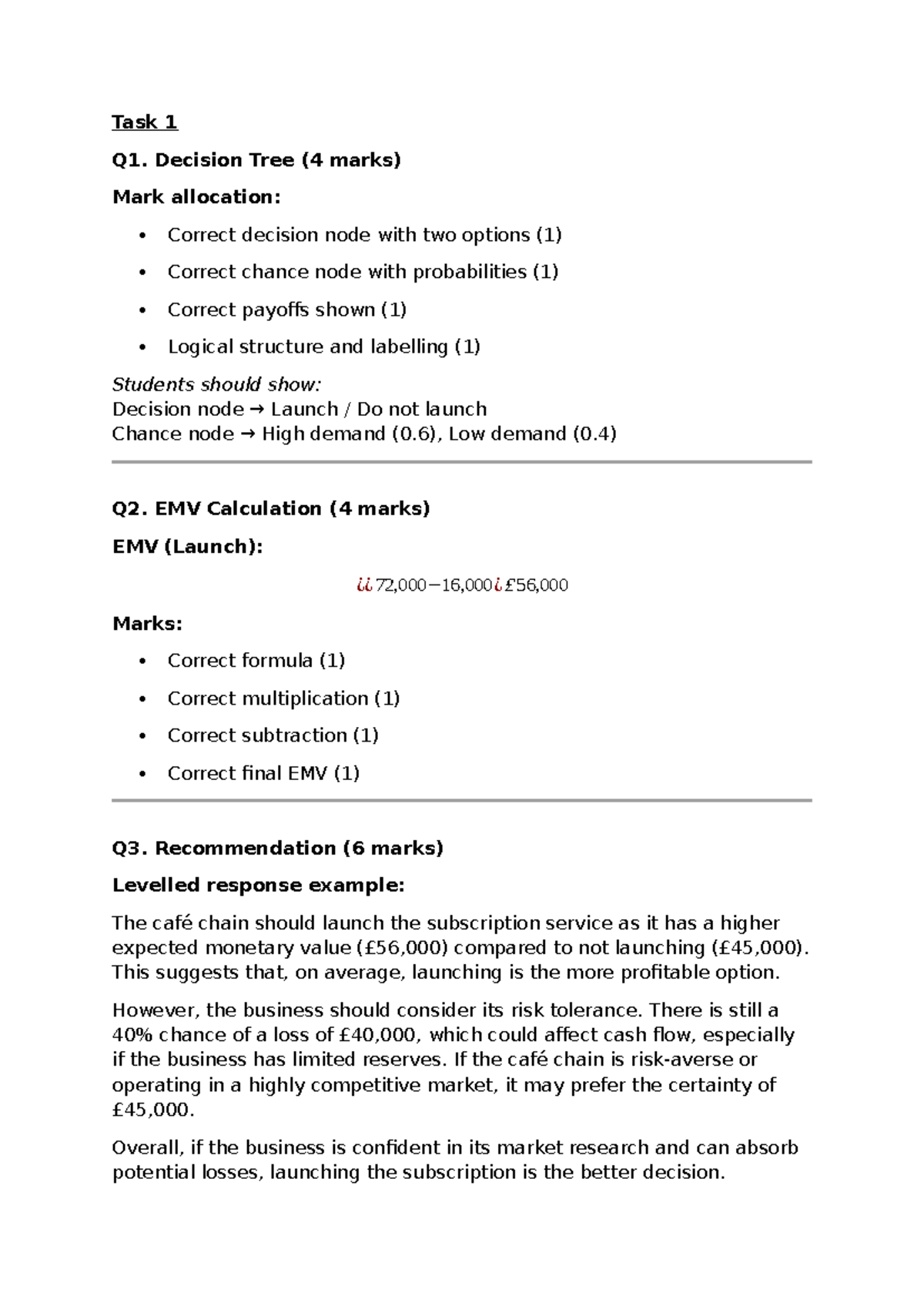 Decision Tree Analysis Task 1 & 2 Marking Guide (4 & 6 Marks) - Studocu