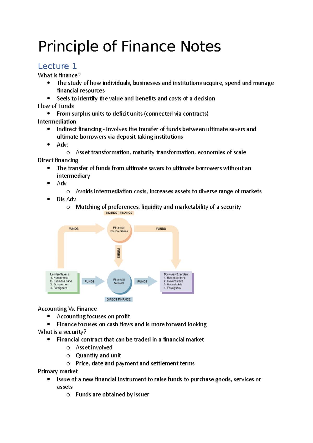 Principle of Finance Lecture Notes: Key Concepts and Insights - Studocu