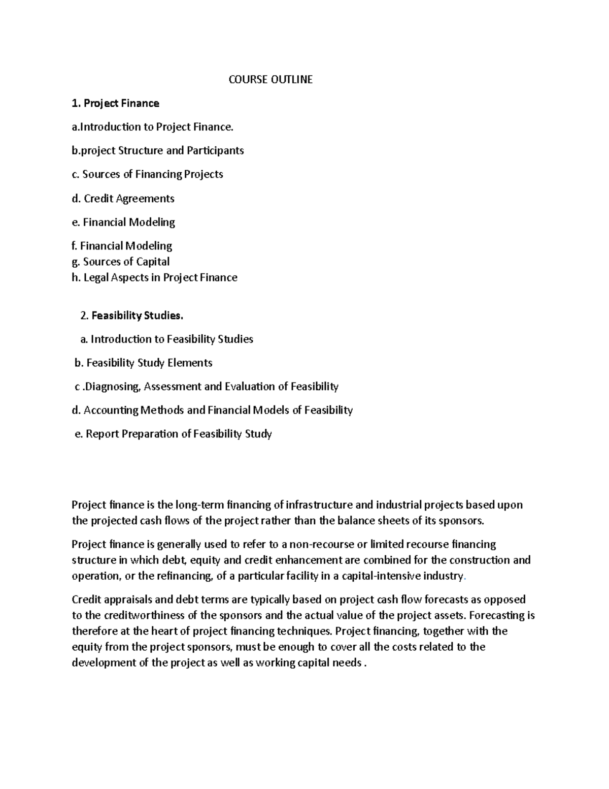 Project Finance Lecture Notes (2021) - Comprehensive Overview - Studocu