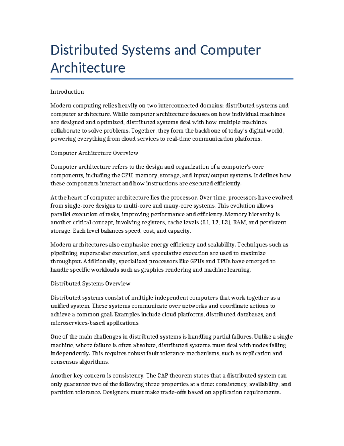 Distributed Systems & Computer Architecture Overview - Studocu