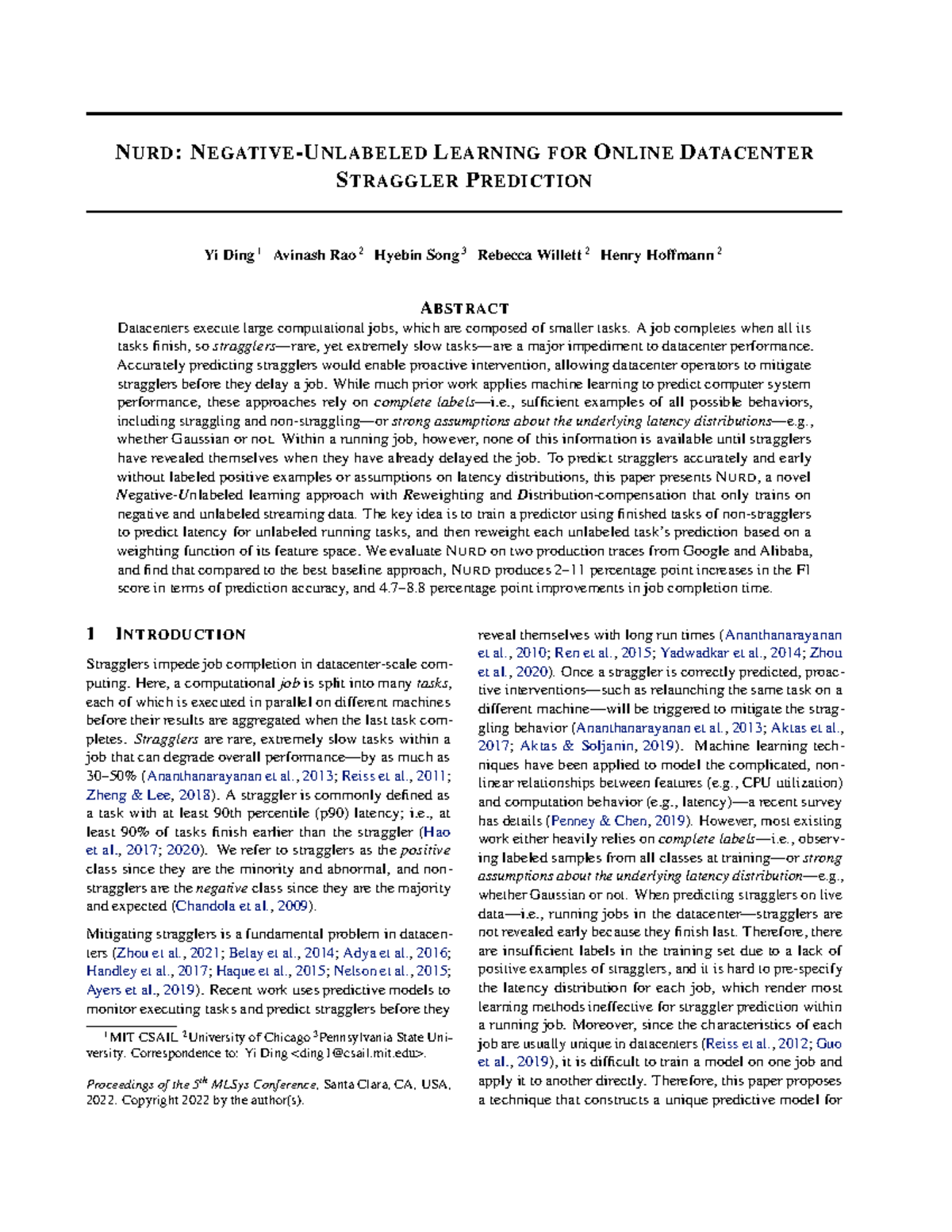 N URD: Negative Unlabeled Learning for Online Datacenter Straggler ...