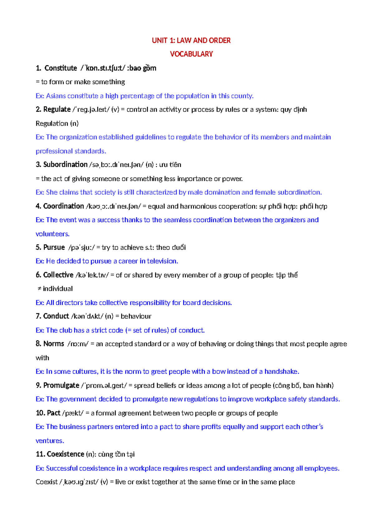 UNIT 1: LAW AND ORDER VOCABULARY - Key Terms and Definitions - Studocu