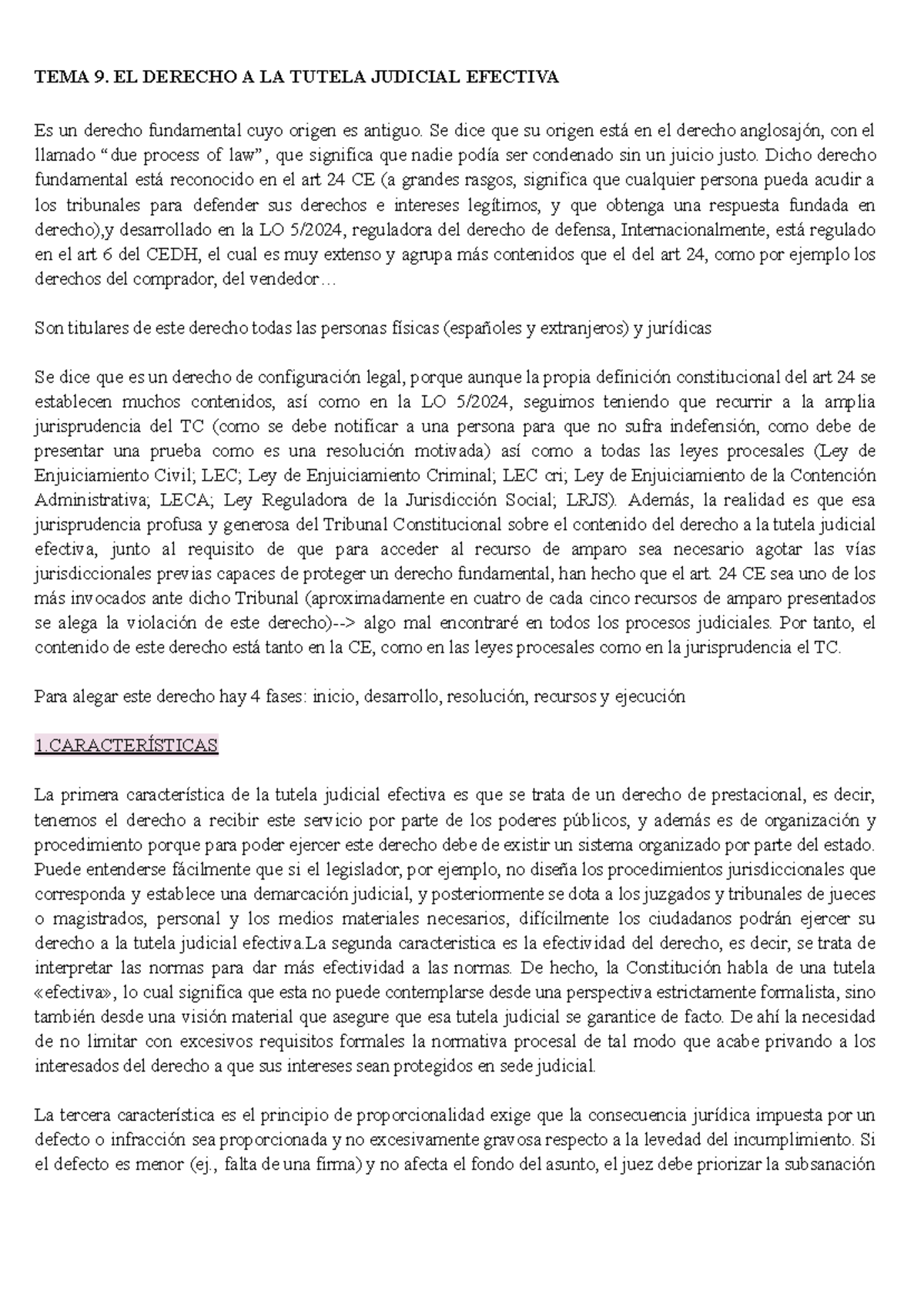 TEMA 9: DERECHO A LA TUTELA JUDICIAL EFECTIVA EN ESPAÑA - Studocu