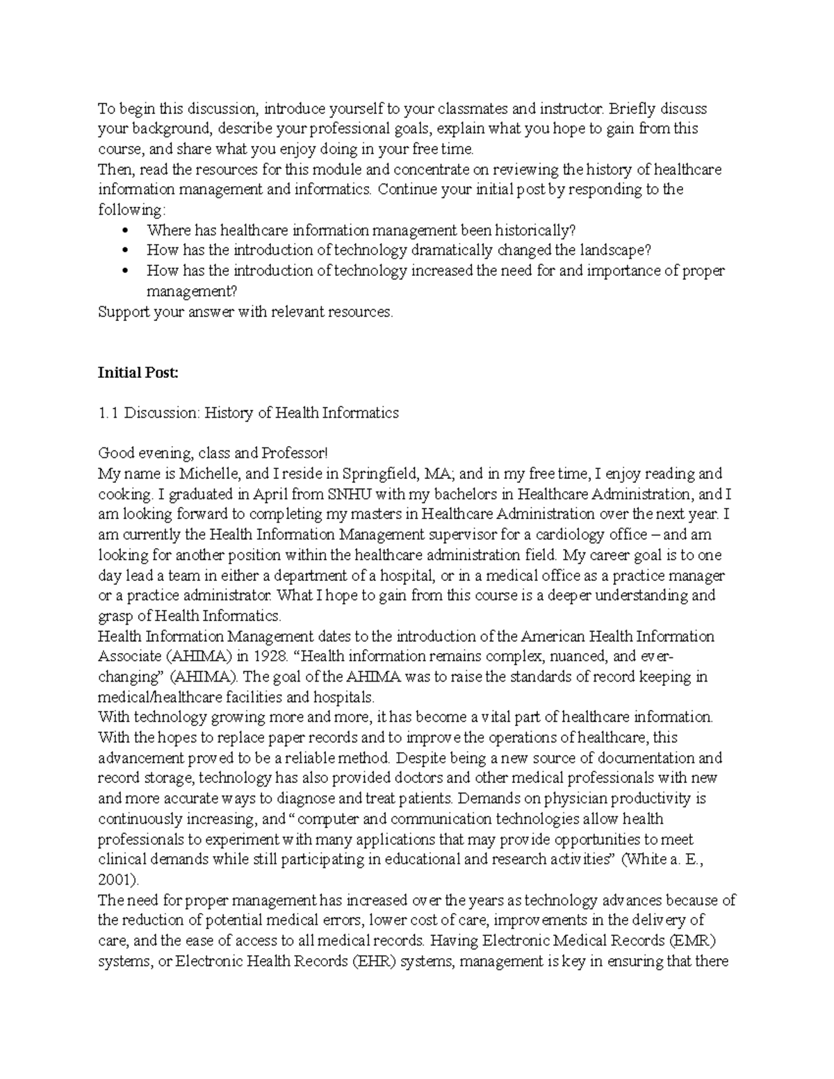 1-1 Discussion: Evolution of Health Informatics in Healthcare - Studocu