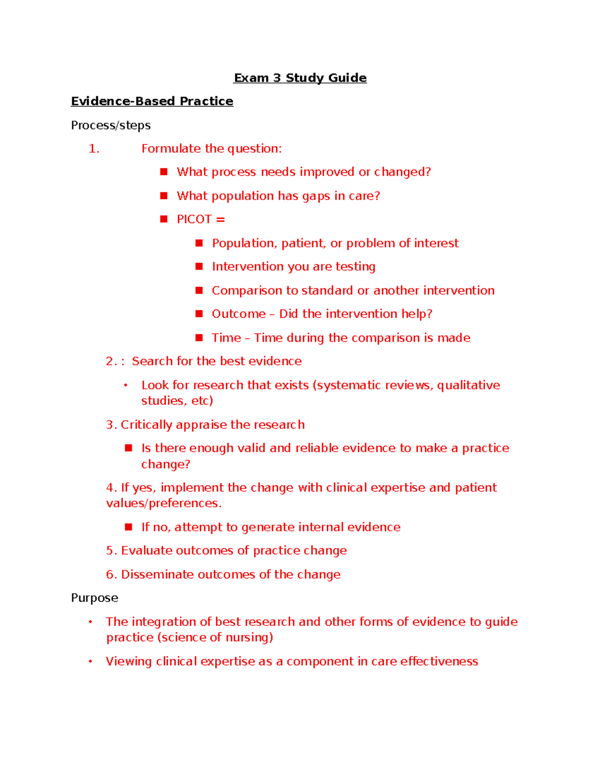 Exam 3 Study Guide: Evidence-Based Practice & Informatics 2025 - Studocu