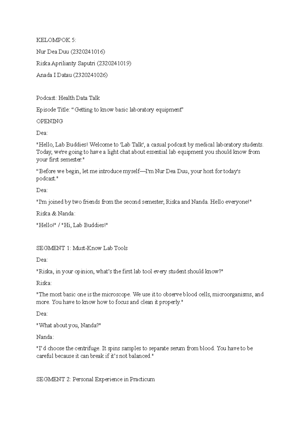 Podcast Script: Health Data Talk - Essential Lab Tools (2320241016 ...