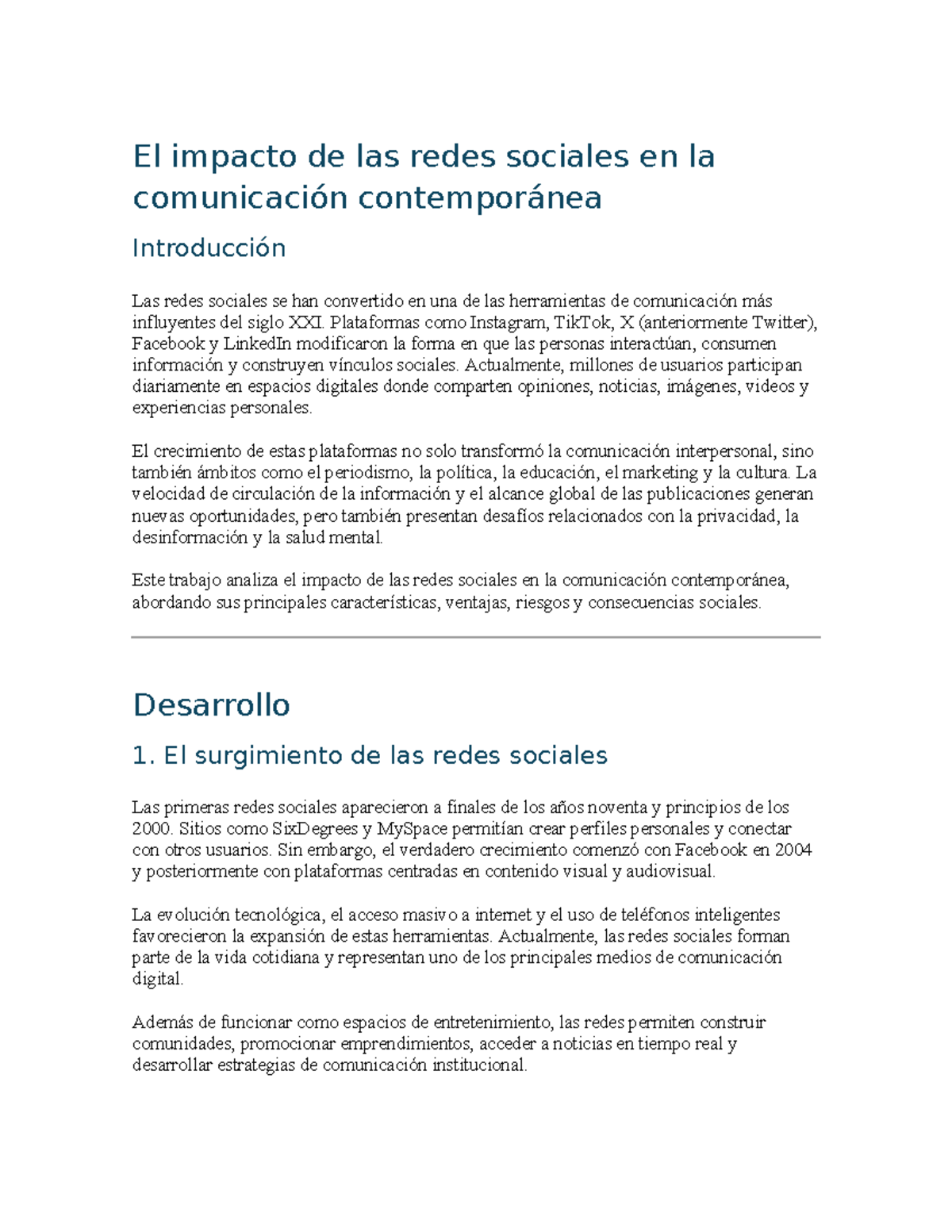 El impacto de las redes sociales en la comunicación contemporánea - Studocu