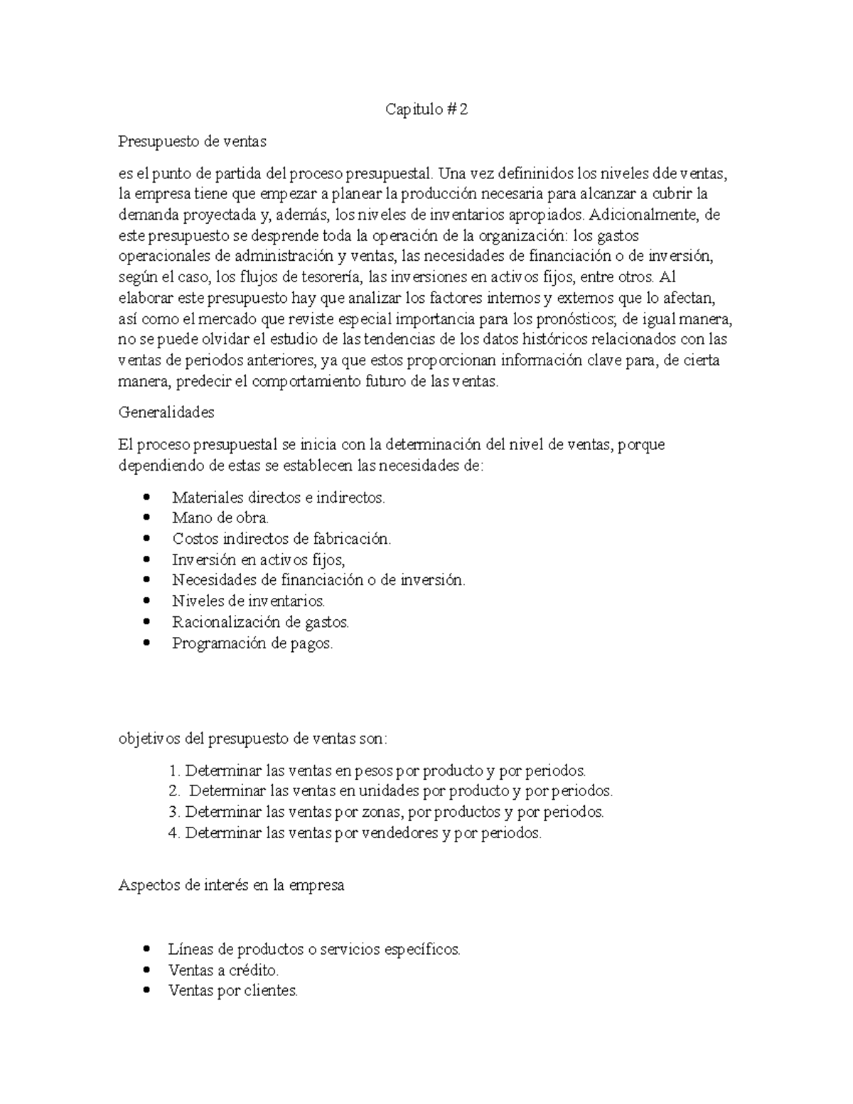 Capítulo 2: Presupuesto de Ventas y su Importancia en la Empresa - Studocu