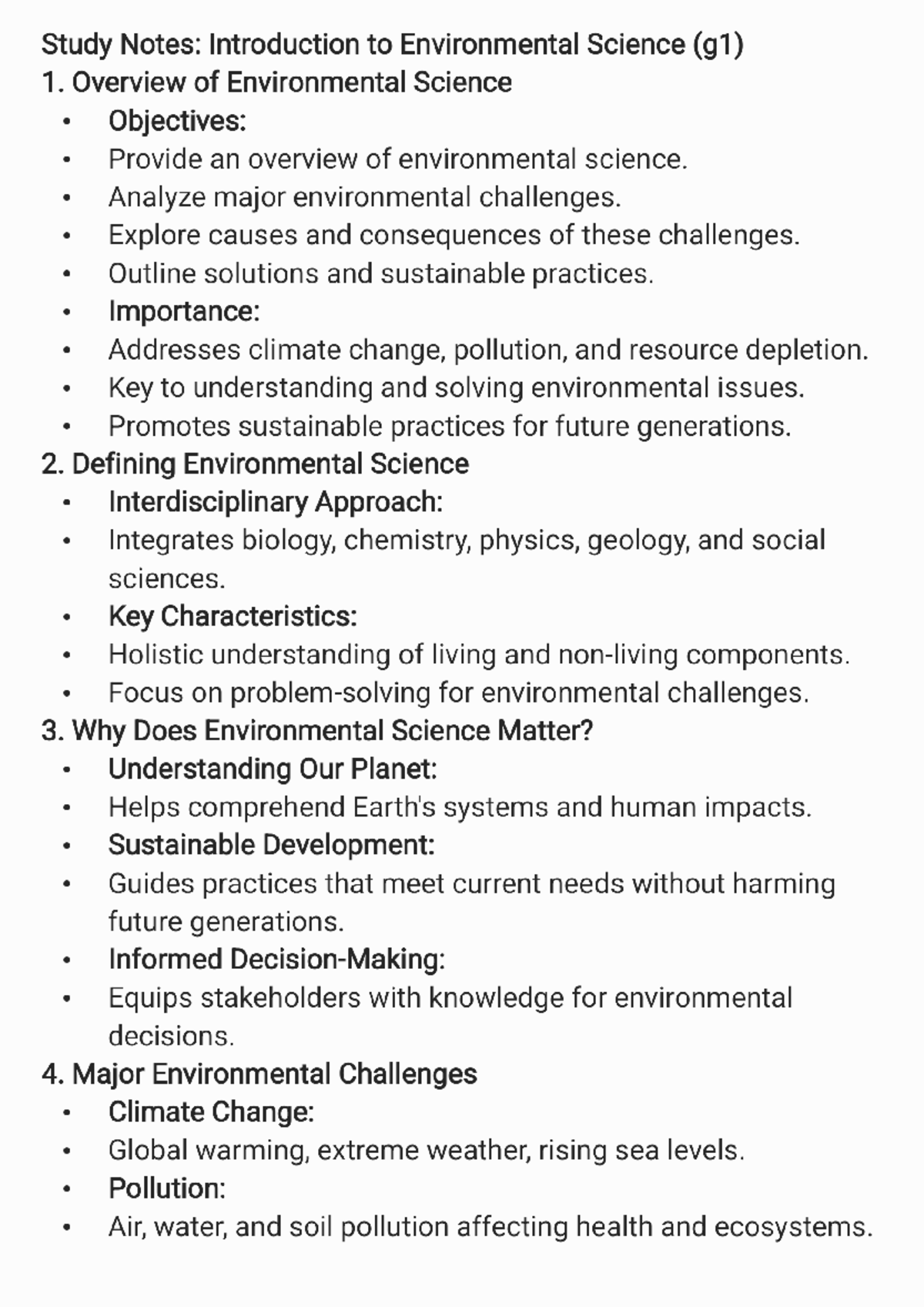 Study Notes: Introduction to Environmental Science (g1) - Studocu