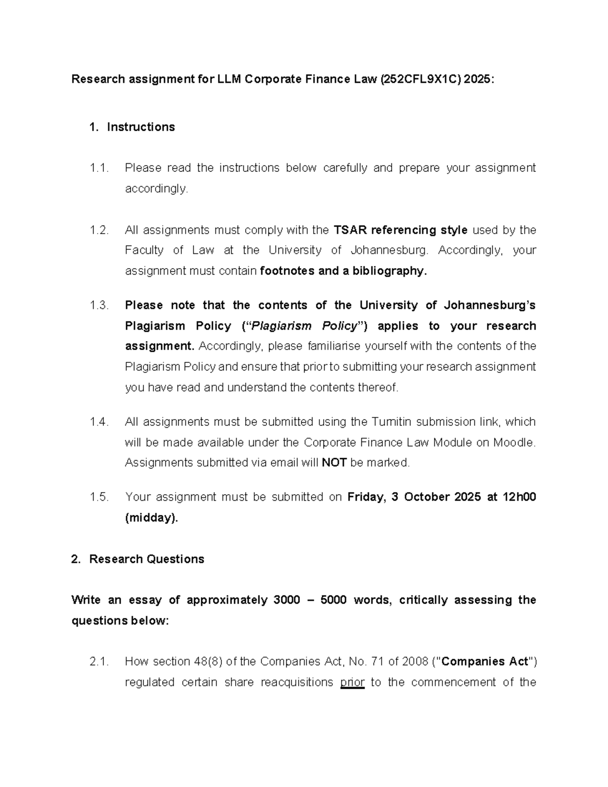 LLM Corporate Finance Law Research Assignment (252CFL9X1C) 2025 - Studocu